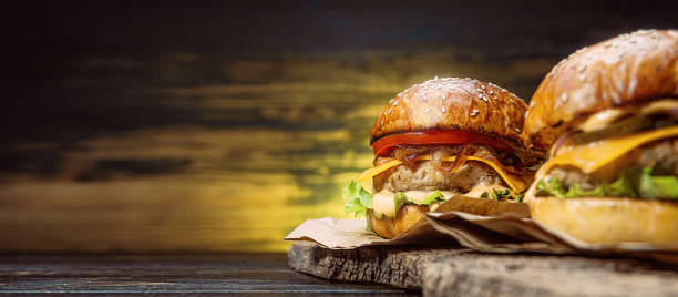 close up tasty beef burger stock photo