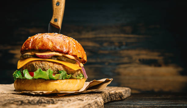close up tasty beef burger