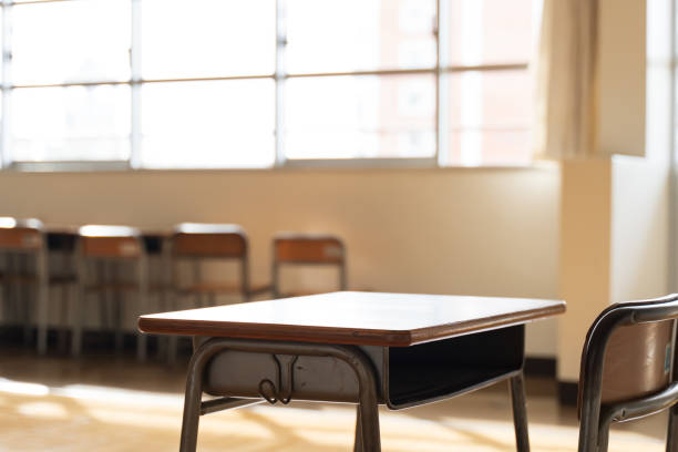 istock The image of a Japanese elementary school classroom and desk 1223358831