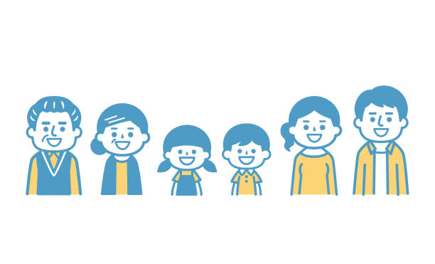 Three generation family Illustration of a three generation family smiling old person cartoon stock illustrations