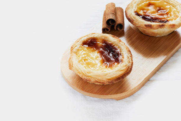 istock Pasteis de nata typical Portuguese dessert. White background and selective focus. Pastry concept 1223363698