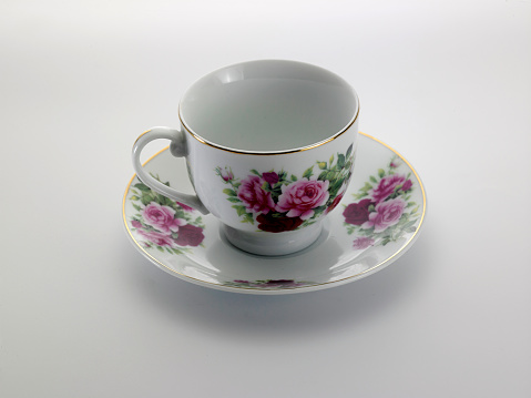 empty cup with saucer on white background