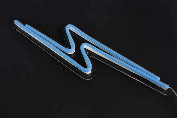 istock Blue lightning neon sign on black background. Neon concept. 1223368901