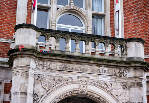 The coat of arms outside Hatchards Bookshop (1797) at the Platinum Jubilee on Piccadilly at St James's, London