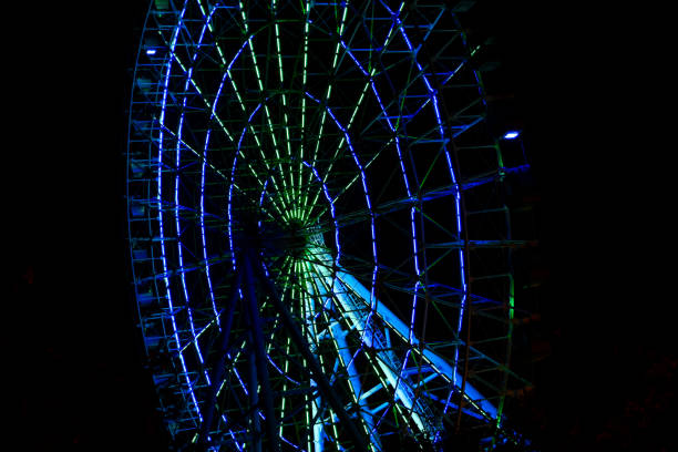 istock luminous ferris wheel at night colored lights movement 1223370990