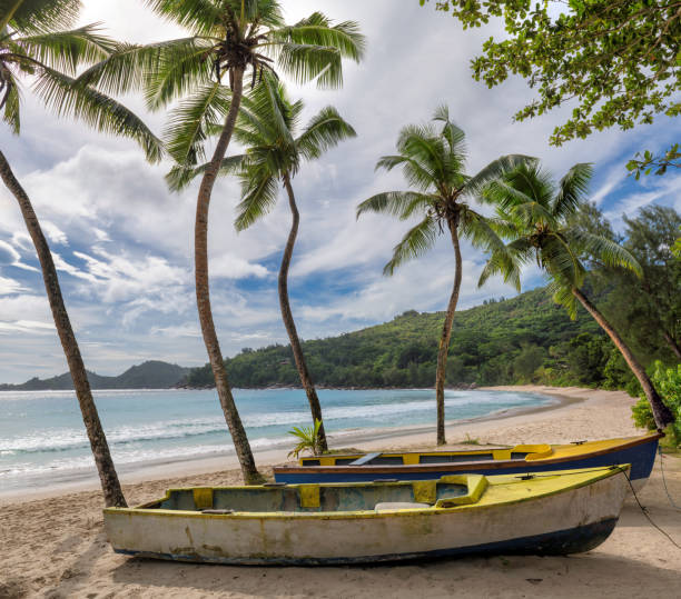 istock Fishing boats on tropical beach 1223379677