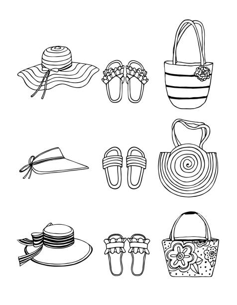 Hand Drawn Vector Illustration Summer Shoes Flipflops Sandals Hats And Bags  With Decor Set Collage Of Fashionable Elements Stock Illustration -  Download Image Now - iStock