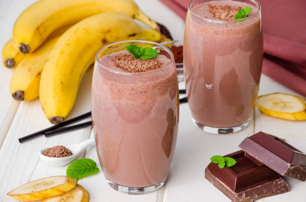 istock Chocolate banana milkshake (smoothie). Summer cold drink. 1223381683