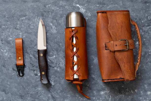 istock bushcraft knife and leather equipment 1223382970