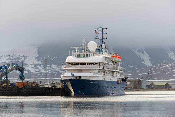 istock Passenger ship moored in port of Longyearbyen view from forward 1223384111