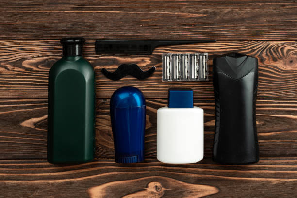 istock Barber shop tools on old wooden background 1223385353