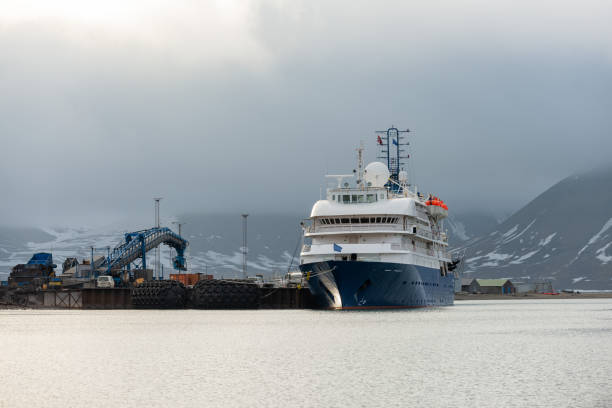 istock Passenger ship moored in port of Longyearbyen view from forward 1223385490