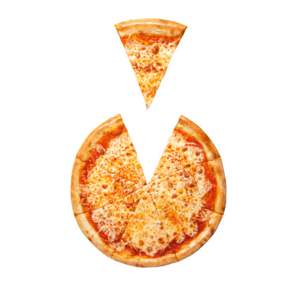 pizza margarita fetta vista superiore isolata su sfondo bianco. pizza con formaggio e pomodoro - pizza margherita foto e immagini stock