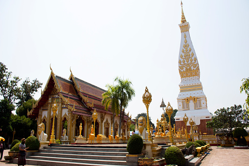 Pagoda or Stupa of Wat Phra That Phanom temple for foreign traveler and thai people travel visit and respect praying relic legend the temple contain the Buddha's breast bone in Nakhon Phanom, Thailand