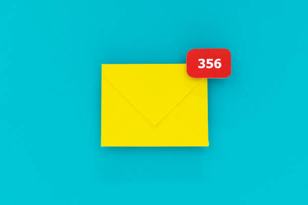 Burnout Yellow envelope with notification sign with the number 356. Representing accumulated mails in mailbox. e mail inbox photos stock pictures, royalty-free photos & images