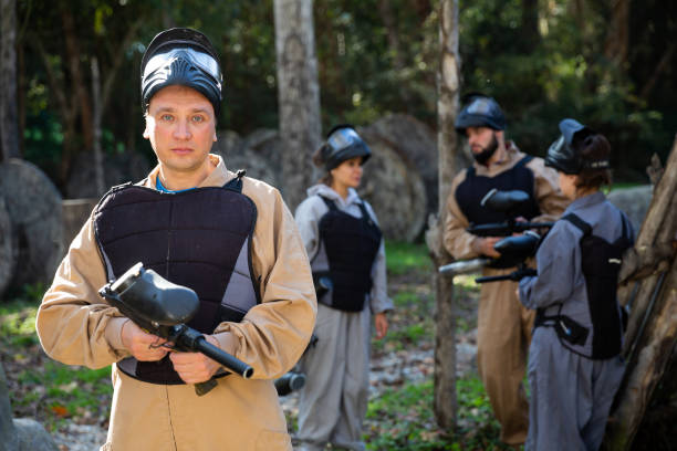 istock Male paintball player ready for game 1223389231
