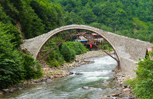 Famous senyuva (cinciva) stone bridge on the storm valley (Firtina vadisi), Rize, Turkey