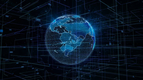 istock Digital Space Global Network Futuristic Technology Illustration. Big Data Business Telecommunication Network Transfer Infographic Background. 1223392516