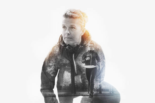 Outdoor jogging Double Exposure Concept