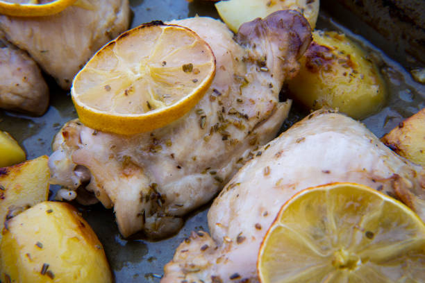 istock Greek Lemon Chicken and Potatoes 1223395187