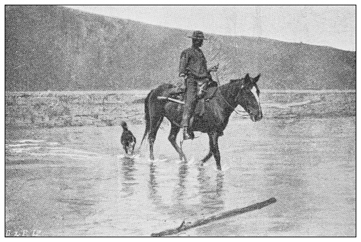 Antique black and white photograph of sport, athletes and leisure activities in the 19th century: Bighorn hunting in Canada, Rocky mountains