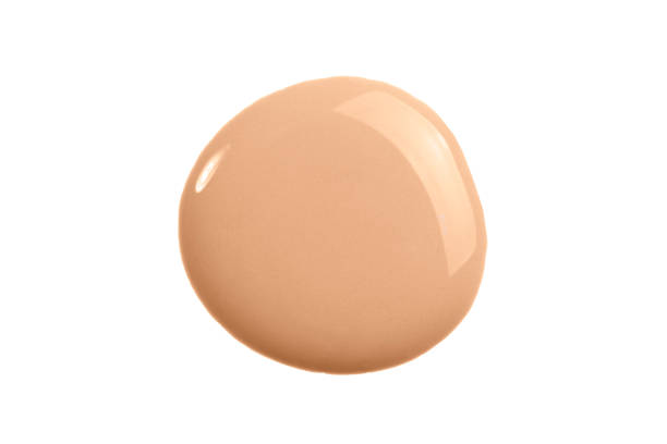 makeup tone cream swatch isolated on white. beige liquid foundation, concealer smear smudge drop. - liquid foundation imagens e fotografias de stock