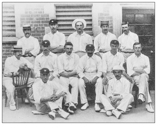 Antique black and white photograph of sport, athletes and leisure activities in the 19th century: Cricket Team England Antique black and white photograph of sport, athletes and leisure activities in the 19th century: Cricket Team England cricket team stock illustrations