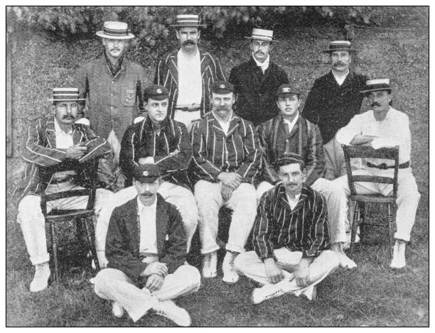 Antique black and white photograph of sport, athletes and leisure activities in the 19th century: Cricket team Surrey Antique black and white photograph of sport, athletes and leisure activities in the 19th century: Cricket team Surrey cricket team stock illustrations