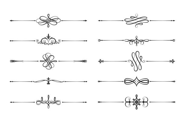 Hand drawn elegant filigree dividers. Ornate swirl borders. Vector isolated motif decor separators. Classic wedding invitation calligraphic lines. vector art illustration