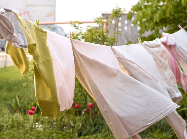 istock Washed clothes on the street. 1223404797