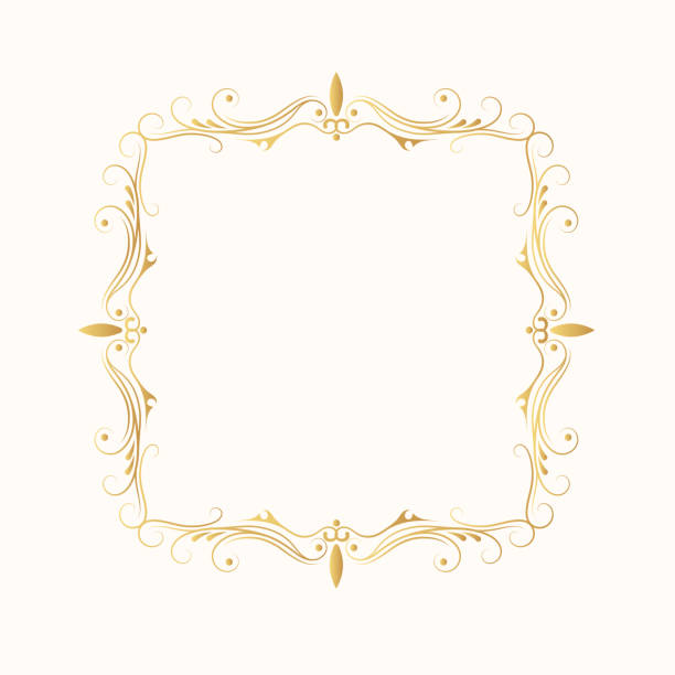 istock Vintage golden square frame. Vector isolated swirl page ornament. Royal wedding invitation card template. Ornate filigree gold border. 1223405596