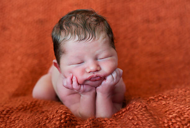 istock Newborn baby on elbows 122340660