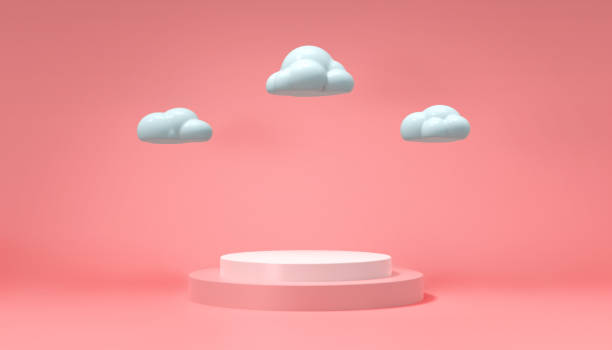 istock 3D illustration podium in multiple cylinder showcase stand with cute cloud, abstract minimal concept with pink background, Geometric shape in pastel color. product presentation 1223407236