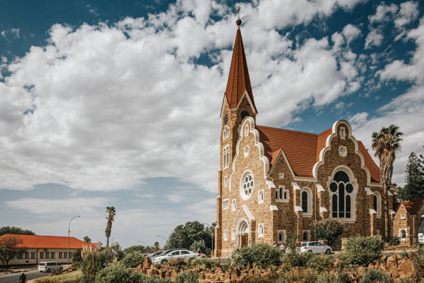 City view and Lutheran Christ Church, Fidel Castro Street, Windhoek (Windhuk), Khomas Region, Republic of Namibia stock photo