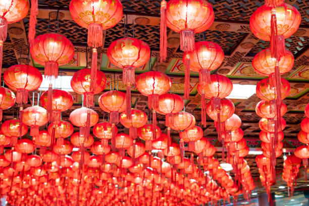 istock Beautiful red lanterns in Chinese style Inside Wat Leng Nei Yi 2 or Borommarajjanaphisek Memorial Is a Mahayana Buddhist temple located in Nonthaburi Thailand 1223410707