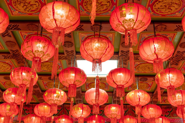 istock Beautiful red lanterns in Chinese style Inside Wat Leng Nei Yi 2 or Borommarajjanaphisek Memorial Is a Mahayana Buddhist temple located in Nonthaburi Thailand 1223410744