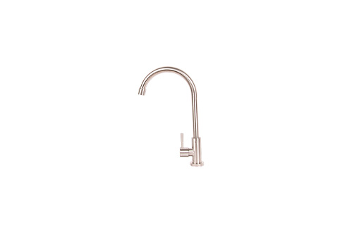 Water tap, chrome-plated metal faucet for the bathroom, kitchen mixer cold hot water. Isolated on a white background