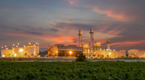 istock Gas turbine electrical power plant with twilight 1223411572