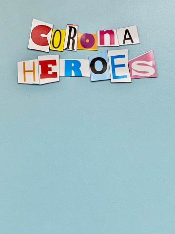 Text on blue background: Corona Heroes