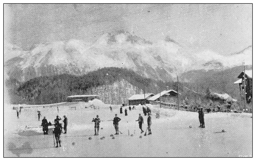 Antique black and white photograph of sport, athletes and leisure activities in the 19th century: Curling