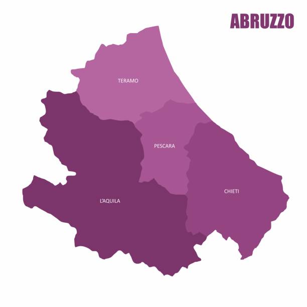 Abruzzo region map Abruzzo region colorful map with labels isolated on white background chieti stock illustrations