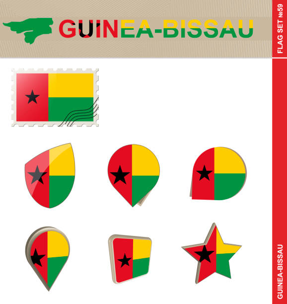 guinea-bissau flagge set, flagge set #59 - guinea bissau flag stock-grafiken, -clipart, -cartoons und -symbole