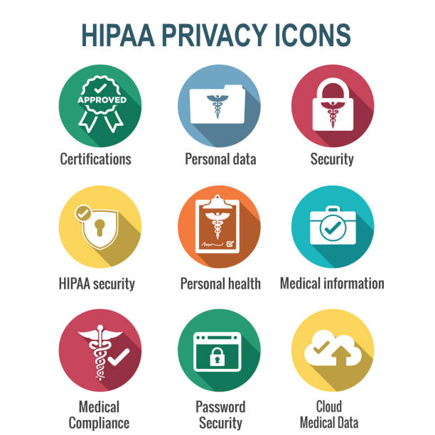 HIPAA Compliance icon set with hippa image involving medical privacy HIPAA Compliance icon set - hippa image involving medical privacy caduceus medical symbol backgrounds stock illustrations