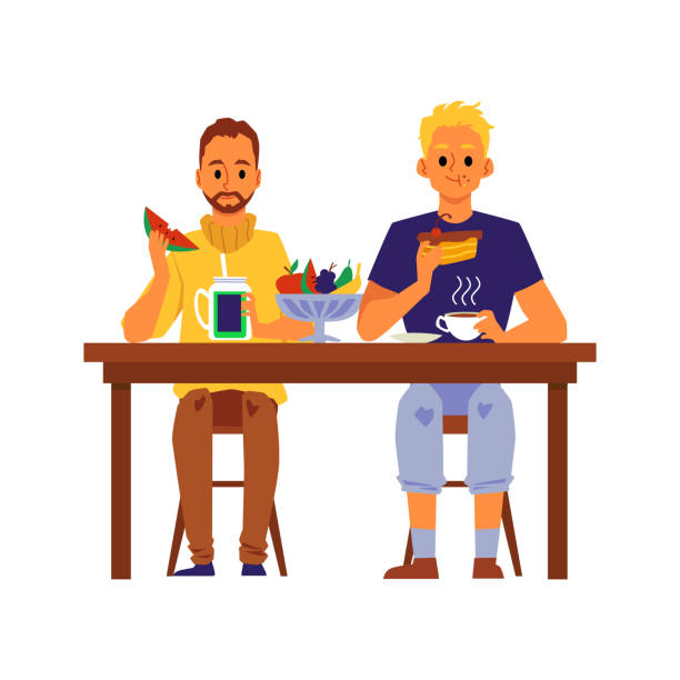548 Two Men Eating Illustrations & Clip Art - iStock | Two men eating ice  cream, Two men eating dinner