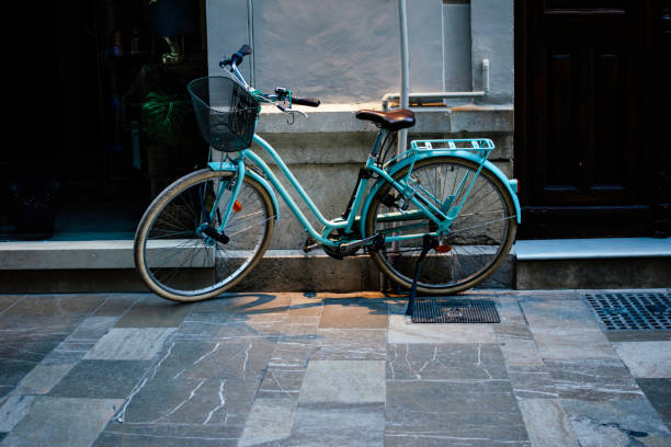 Blue city bicycle.