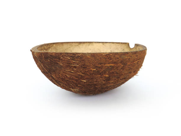 istock Elegant empty natural coconut bowl isolated on white background.Bowl made from coconut shell. 1223423647