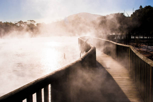 Boardwalk walking path in Kuirau Park, Rotorua, New Zealand.
