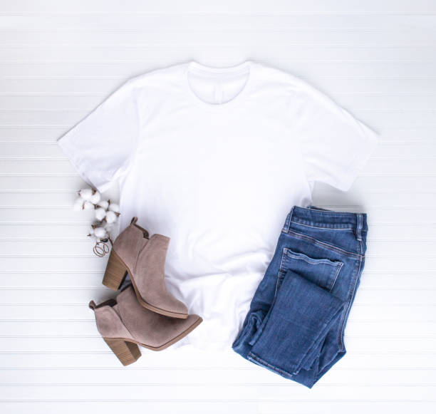 istock White tee mockup - tshirt with cotton balls, boots & jeans 1223431844