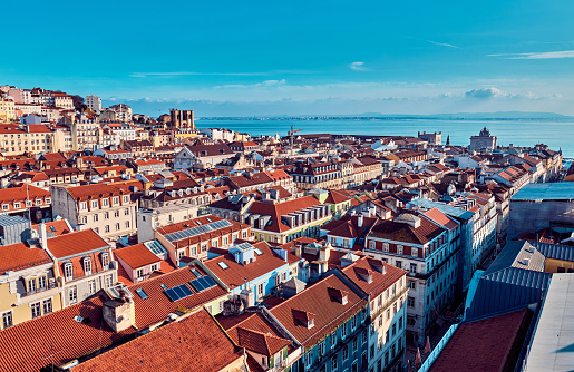 Lisbon, Portugal. Top view on the city center in January.