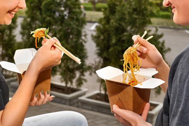 istock Healthy lunch menu, restaurant dish delivery. container with take away food, In eco boxes. copy space 1223436683